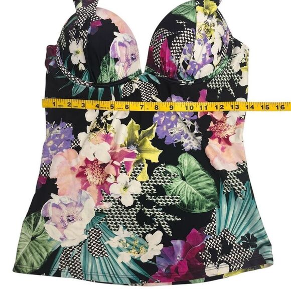 Hapari Womens Floral Halter Sweetheart Neck Backless Tankini Top Swimwear Medium - Picture 9 of 15